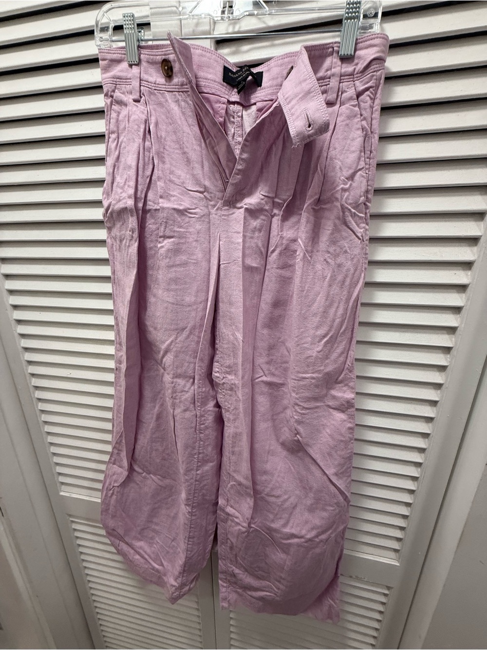 Banana Republic Light Pink/Lavender Wide-Leg Linen-Blend Pants